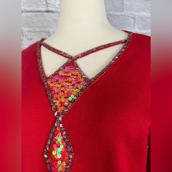 Bob Mackie wearable art Red sequin sweater size XS - Picture 5 of 7